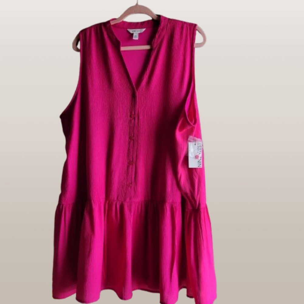 Women's Nine West Button Front Ruffle Hem Dress Size XXL in Gerbera Fuchsia NWT - Picture 2 of 7